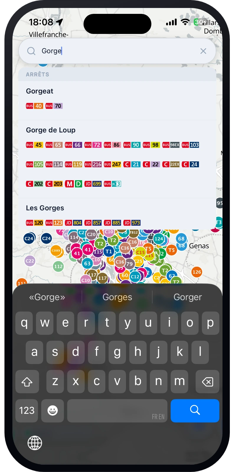Recherche d'arrêts et de lignes