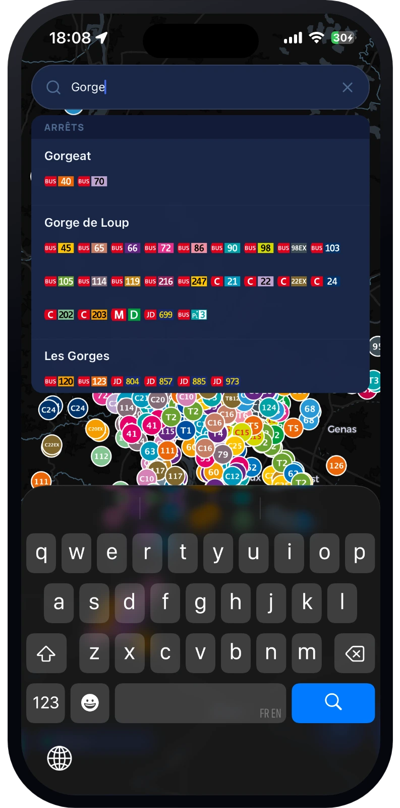 Recherche d'arrêts et de lignes